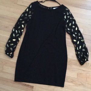 like new black knit gold sleeves dvf dress medium